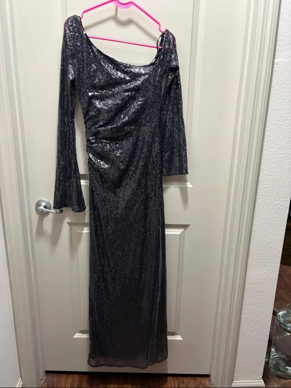 LPA Black Sequin Long-Sleeve Draped Gown - Picture 11 of 12